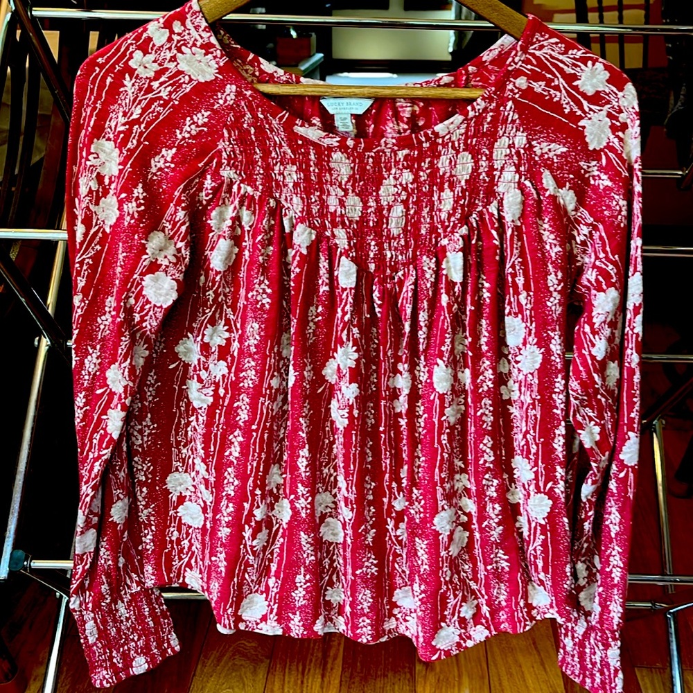 Lucky Brand Red Floral Romantic Boho top Cottage